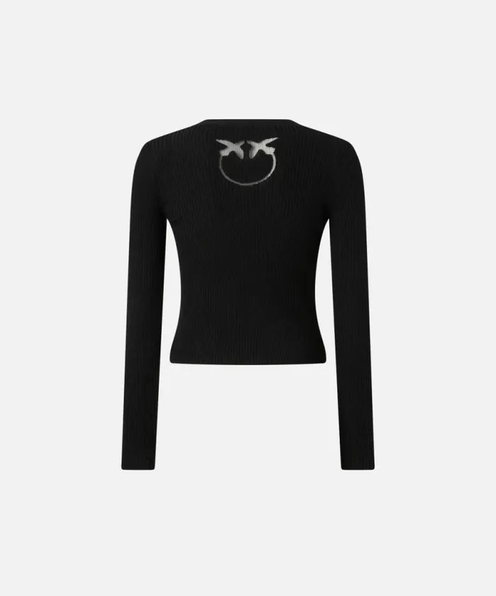 Women Knitwear Pinko Ribbed Fitted Cardigan With Logo Inlay Limo Black Women Knitwear Pinko Ribbed Fitted Cardigan With Logo Inlay Limo Black