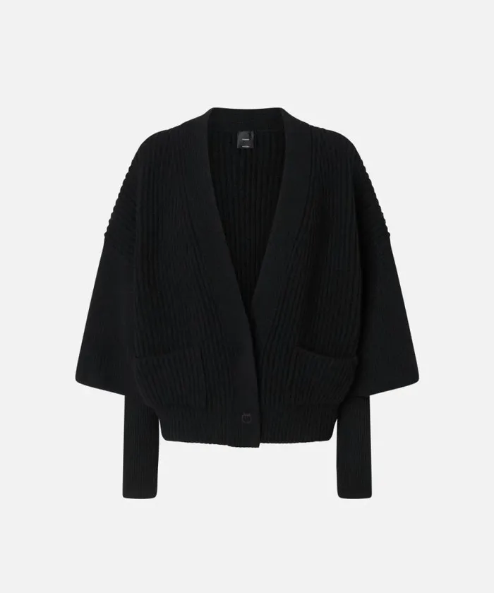 Women Knitwear Pinko Ribbed Wool And Cashmere Cardigan Limo Black Women Knitwear Pinko Ribbed Wool And Cashmere Cardigan Limo Black