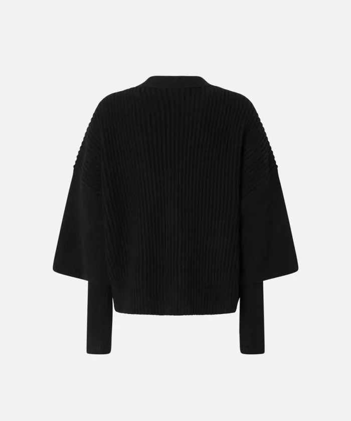 Women Knitwear Pinko Ribbed Wool And Cashmere Cardigan Limo Black Women Knitwear Pinko Ribbed Wool And Cashmere Cardigan Limo Black