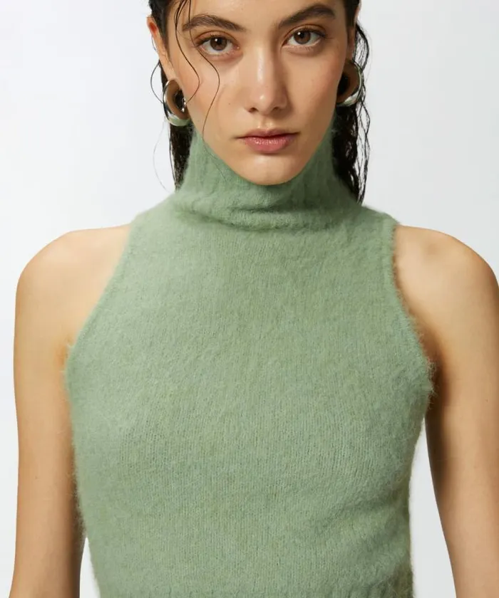 Women Knitwear Pinko Sleeveless Soft Knit Crop Top Jade Green Women Knitwear Pinko Sleeveless Soft Knit Crop Top Jade Green