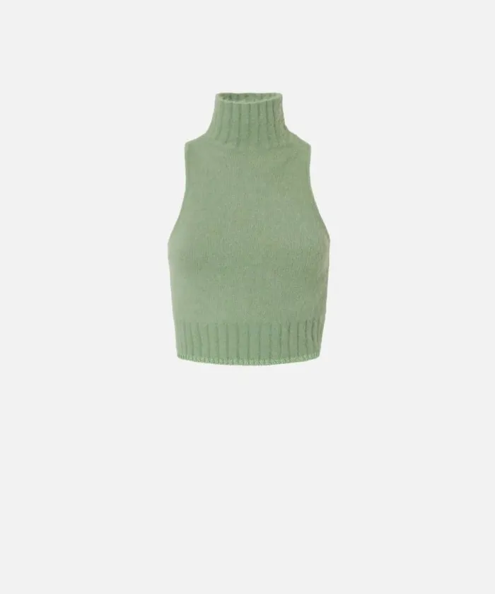 Women Knitwear Pinko Sleeveless Soft Knit Crop Top Jade Green Women Knitwear Pinko Sleeveless Soft Knit Crop Top Jade Green