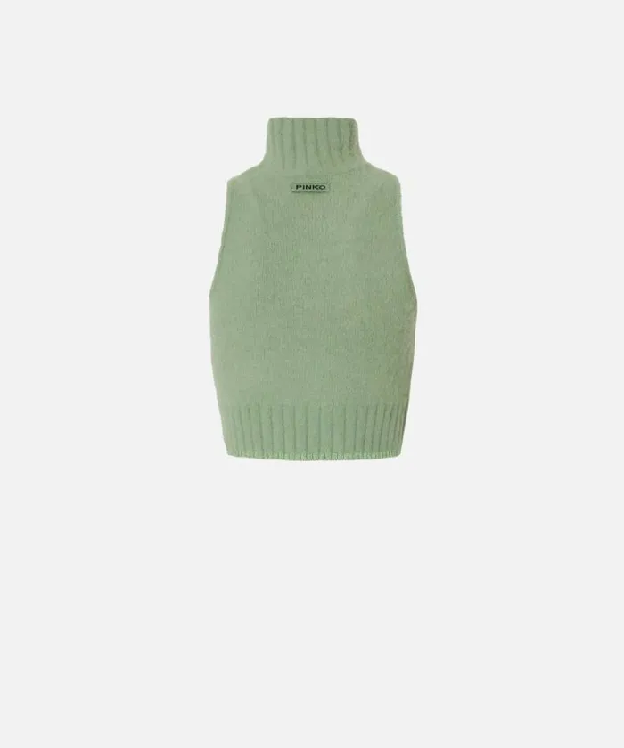 Women Knitwear Pinko Sleeveless Soft Knit Crop Top Jade Green Women Knitwear Pinko Sleeveless Soft Knit Crop Top Jade Green