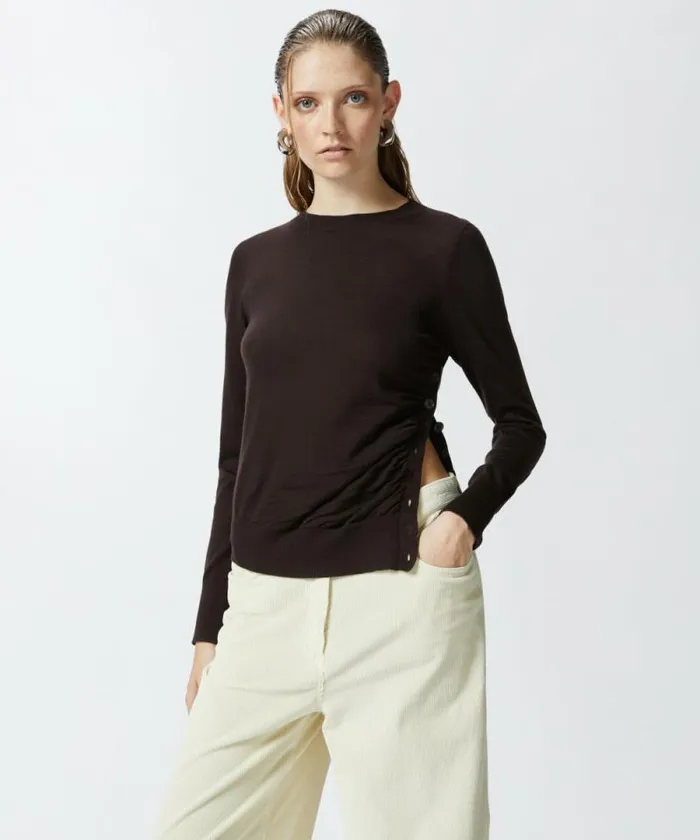 Women Knitwear Pinko Wool Sweater With Side Buttons Brown