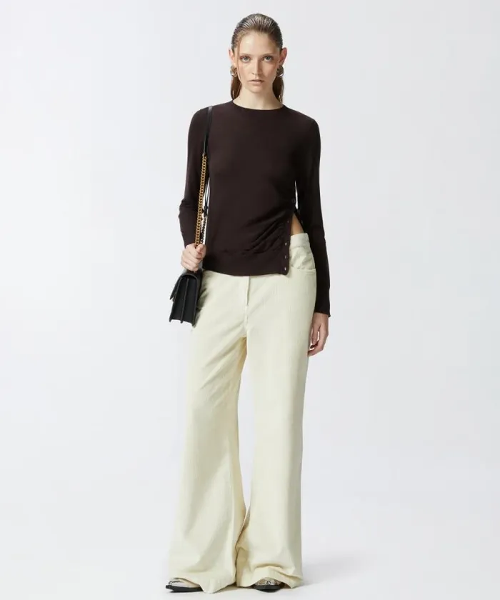Women Knitwear Pinko Wool Sweater With Side Buttons Brown Women Knitwear Pinko Wool Sweater With Side Buttons Brown