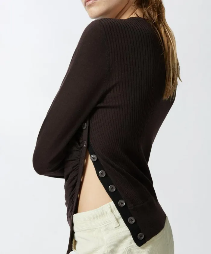 Women Knitwear Pinko Wool Sweater With Side Buttons Brown Women Knitwear Pinko Wool Sweater With Side Buttons Brown