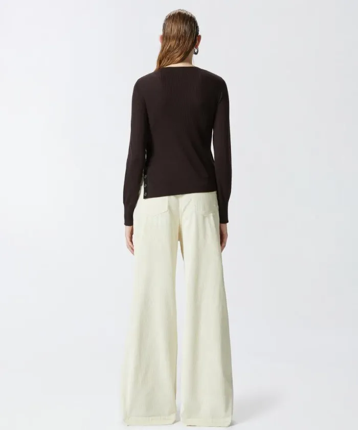 Women Knitwear Pinko Wool Sweater With Side Buttons Brown Women Knitwear Pinko Wool Sweater With Side Buttons Brown