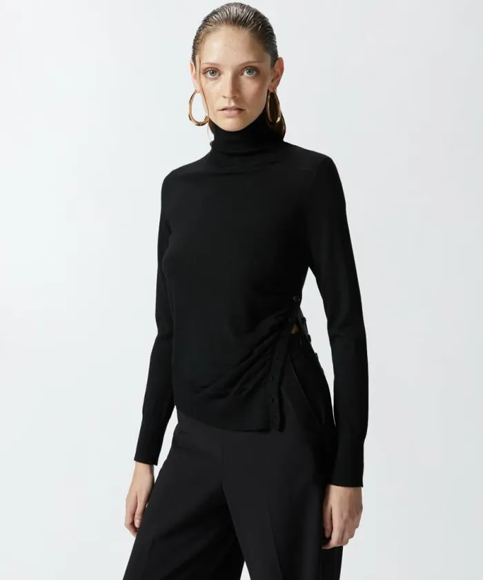 Women Knitwear Pinko Wool Turtleneck With Side Buttons Limo Black