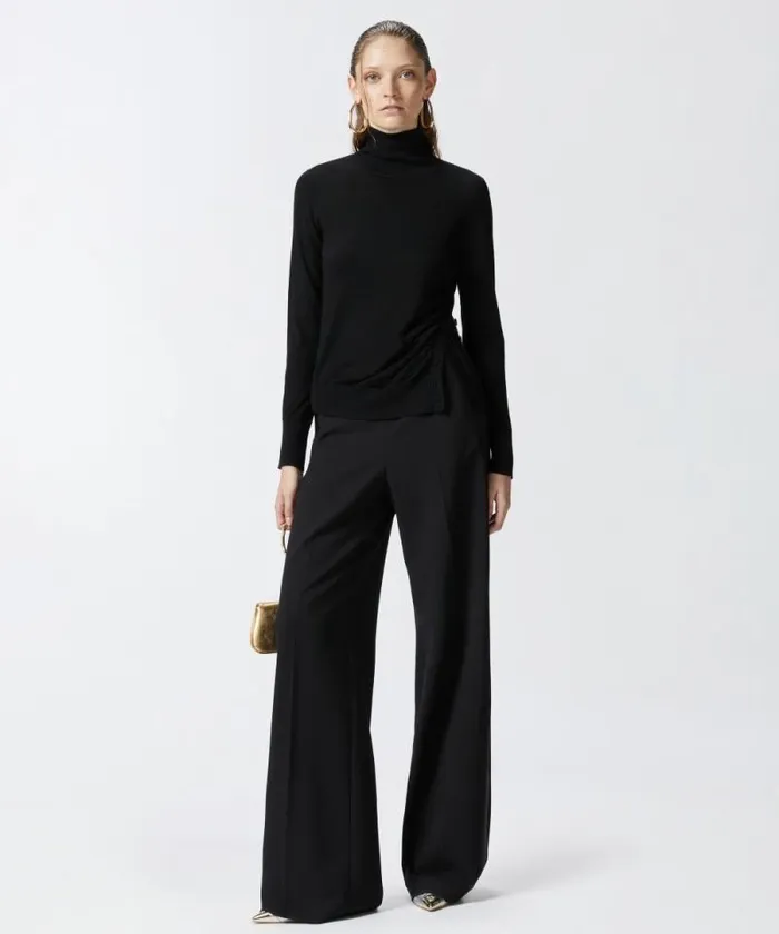 Women Knitwear Pinko Wool Turtleneck With Side Buttons Limo Black Women Knitwear Pinko Wool Turtleneck With Side Buttons Limo Black