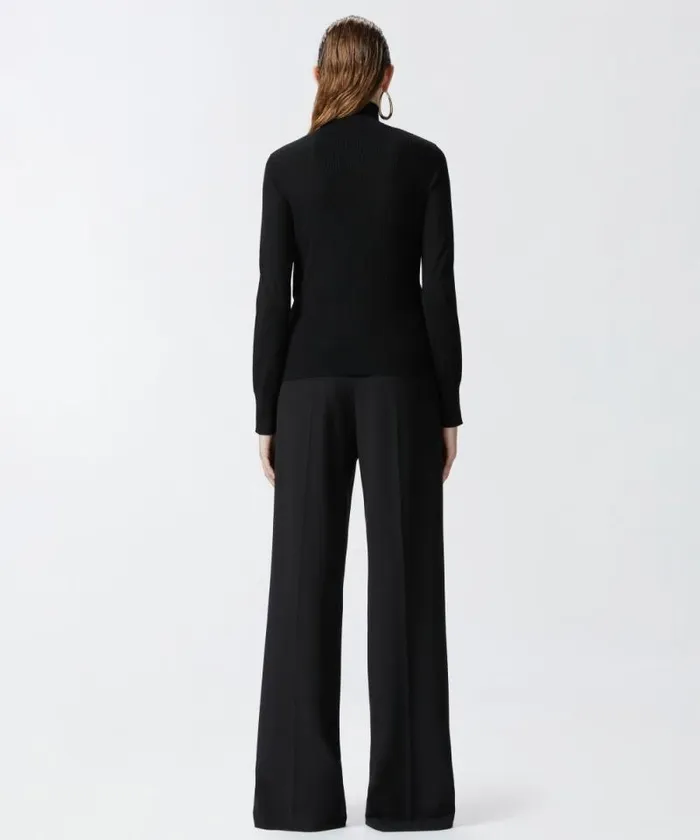 Women Knitwear Pinko Wool Turtleneck With Side Buttons Limo Black Women Knitwear Pinko Wool Turtleneck With Side Buttons Limo Black