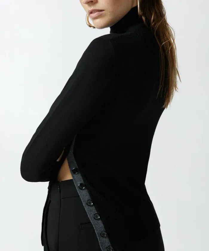 Women Knitwear Pinko Wool Turtleneck With Side Buttons Limo Black Women Knitwear Pinko Wool Turtleneck With Side Buttons Limo Black