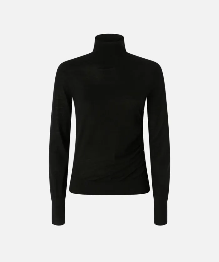 Women Knitwear Pinko Wool Turtleneck With Side Buttons Limo Black Women Knitwear Pinko Wool Turtleneck With Side Buttons Limo Black