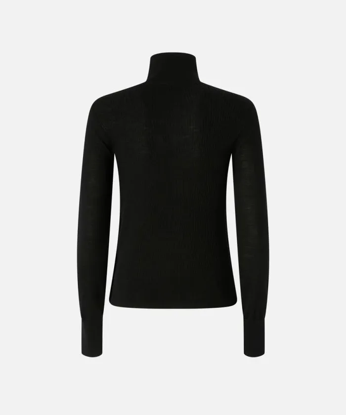 Women Knitwear Pinko Wool Turtleneck With Side Buttons Limo Black Women Knitwear Pinko Wool Turtleneck With Side Buttons Limo Black