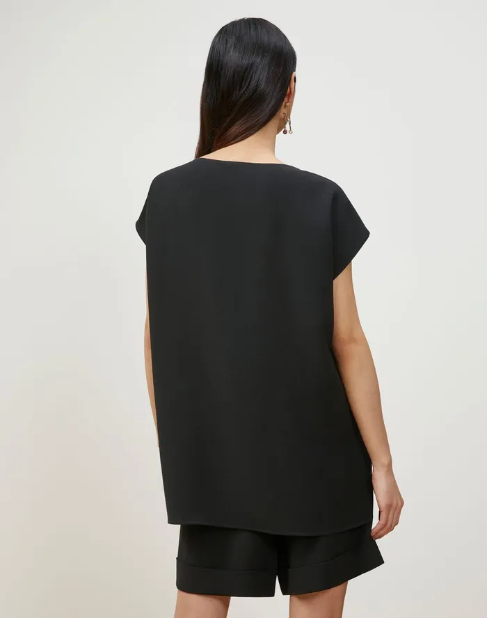 Women Lafayette 148 New York Blouses and Shirts Aliana Blouse In Finesse Crepe Black
