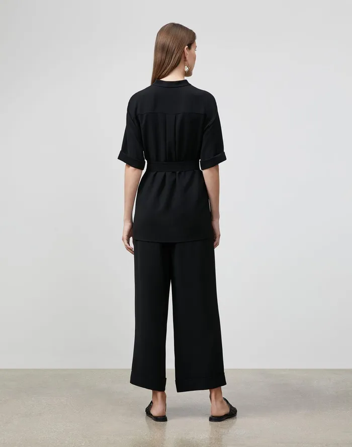 Women Lafayette 148 New York Blouses and Shirts Alyse Blouse In Finesse Crepe Black