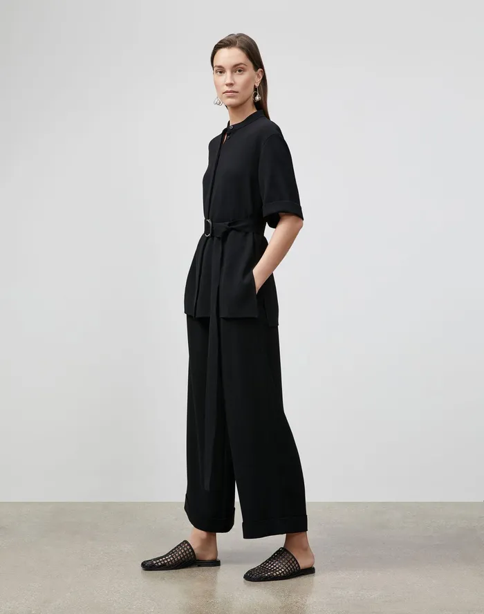 Women Lafayette 148 New York Blouses and Shirts Alyse Blouse In Finesse Crepe Black