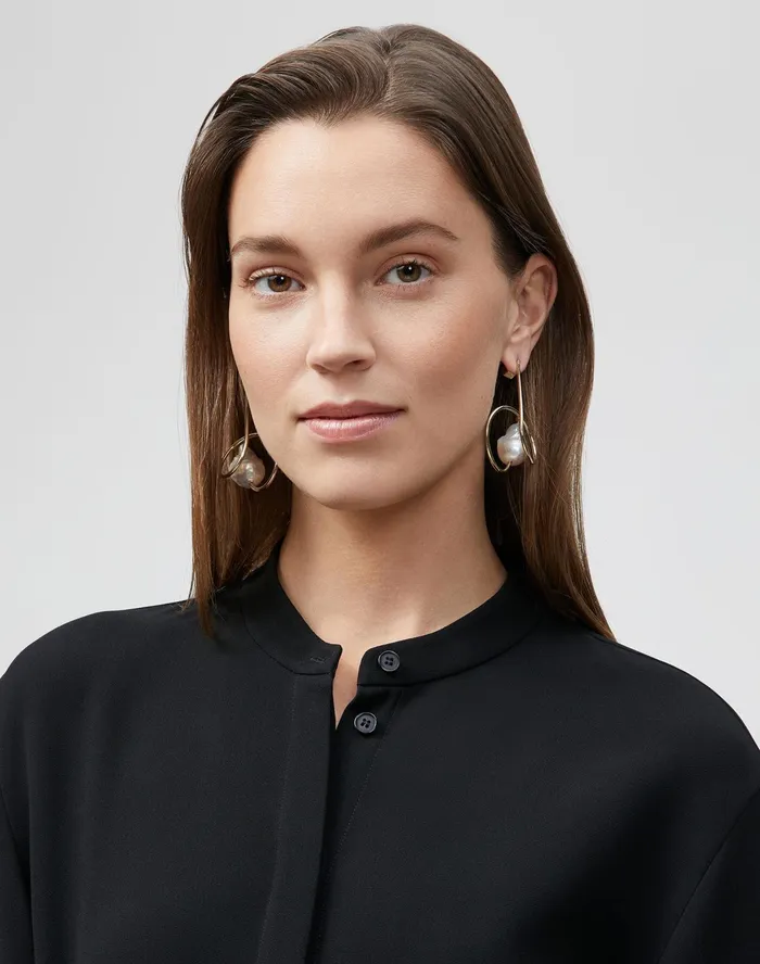 Women Lafayette 148 New York Blouses and Shirts Alyse Blouse In Finesse Crepe Black