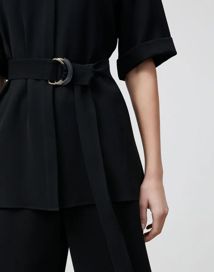 Women Lafayette 148 New York Blouses and Shirts Alyse Blouse In Finesse Crepe Black