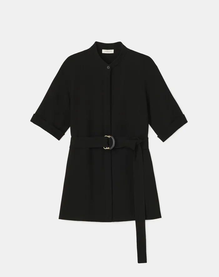 Women Lafayette 148 New York Blouses and Shirts Alyse Blouse In Finesse Crepe Black