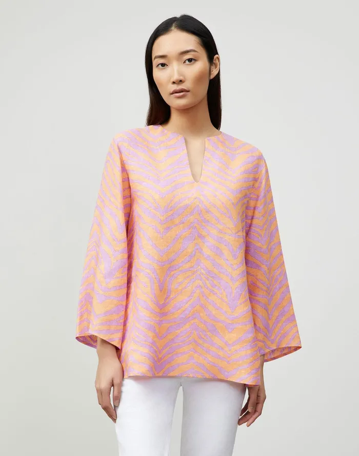 Women Lafayette 148 New York Blouses and Shirts Hawley Blouse In Zevron Print Linen Dahlia Multi Women Lafayette 148 New York Blouses and Shirts Hawley Blouse In Zevron Print Linen Dahlia Multi