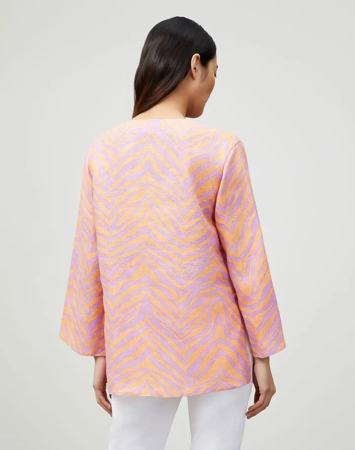 Women Lafayette 148 New York Blouses and Shirts Hawley Blouse In Zevron Print Linen Dahlia Multi