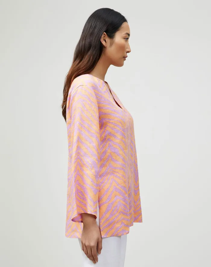 Women Lafayette 148 New York Blouses and Shirts Hawley Blouse In Zevron Print Linen Dahlia Multi