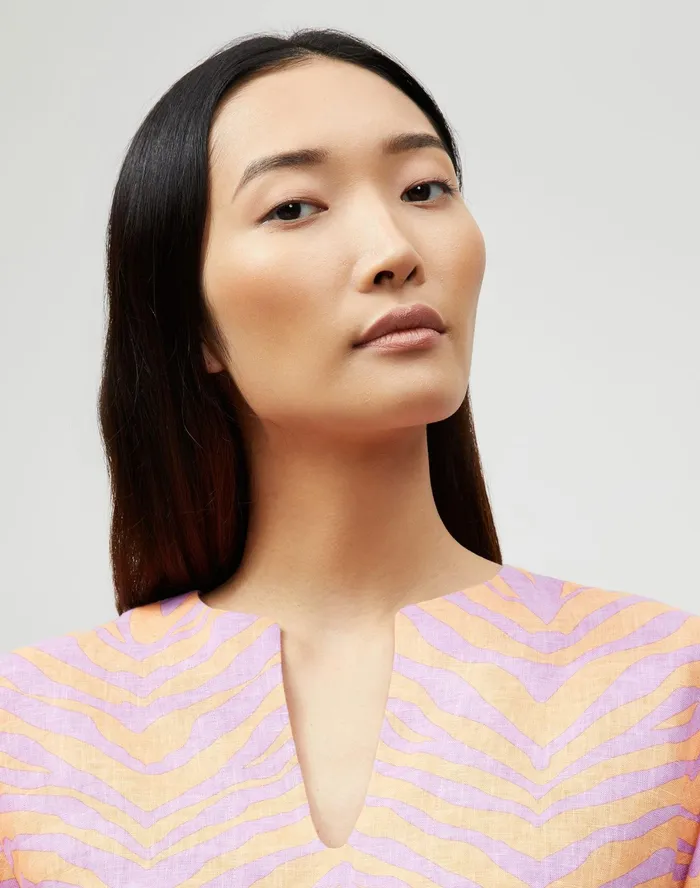 Women Lafayette 148 New York Blouses and Shirts Hawley Blouse In Zevron Print Linen Dahlia Multi