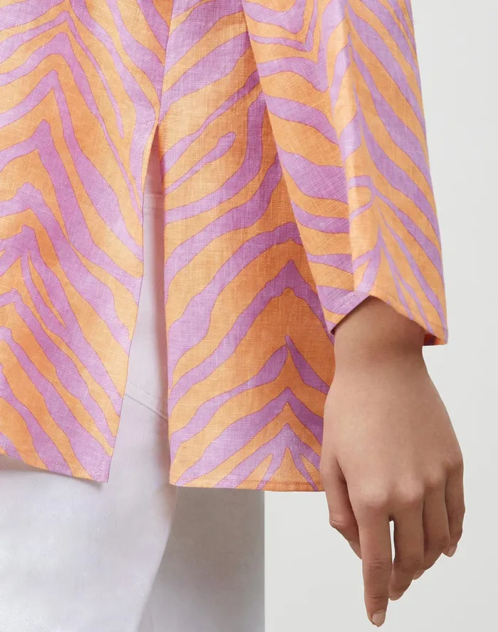 Women Lafayette 148 New York Blouses and Shirts Hawley Blouse In Zevron Print Linen Dahlia Multi