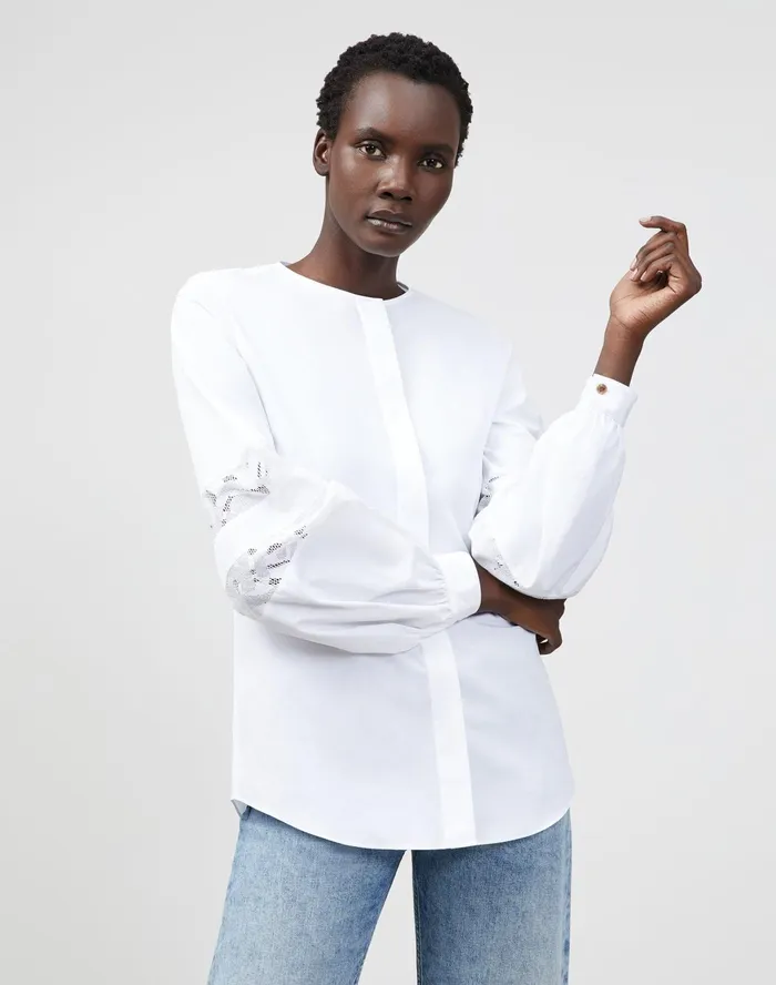 Women Lafayette 148 New York Blouses and Shirts PlusSize Austin Shirt In Italian Sculpted Kindcotton White