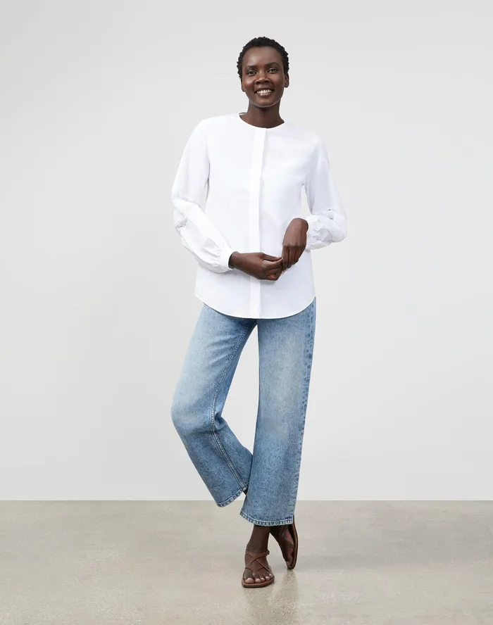 Women Lafayette 148 New York Blouses and Shirts PlusSize Austin Shirt In Italian Sculpted Kindcotton White