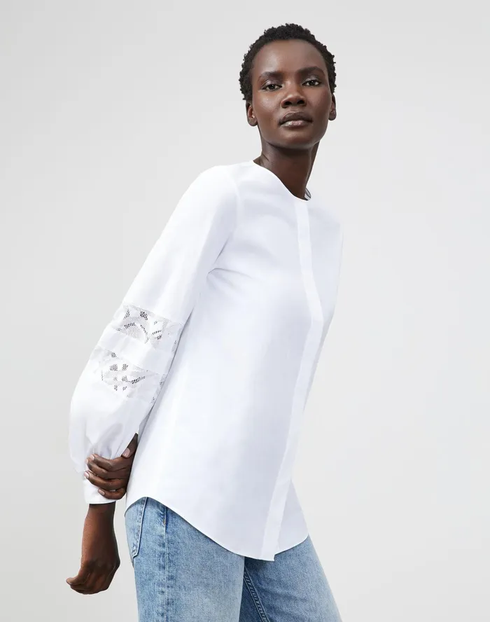 Women Lafayette 148 New York Blouses and Shirts PlusSize Austin Shirt In Italian Sculpted Kindcotton White