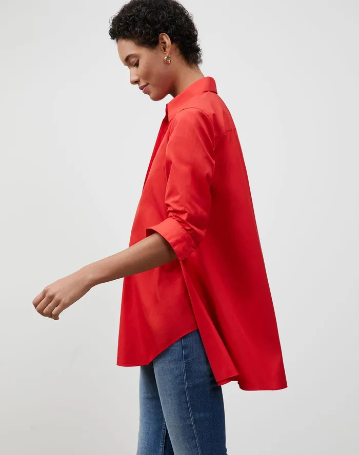 Women Lafayette 148 New York Blouses and Shirts PlusSize Italian Sculpted Cotton Carolyn Shirt Begonia