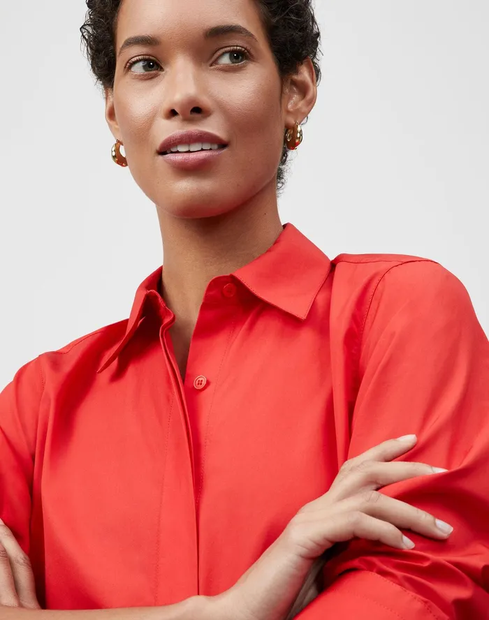 Women Lafayette 148 New York Blouses and Shirts PlusSize Italian Sculpted Cotton Carolyn Shirt Begonia