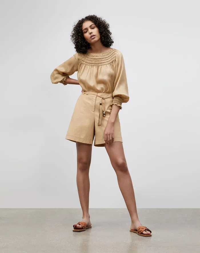 Women Lafayette 148 New York Blouses and Shirts PlusSize Paley Blouse In Gemma Cloth Honeynut