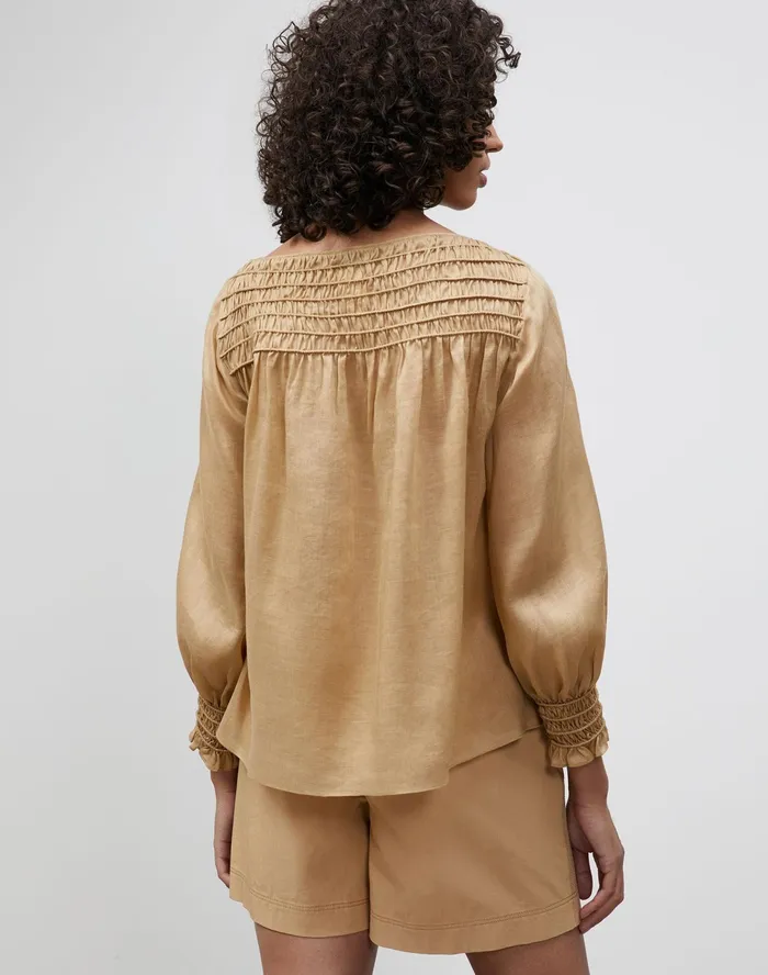 Women Lafayette 148 New York Blouses and Shirts PlusSize Paley Blouse In Gemma Cloth Honeynut