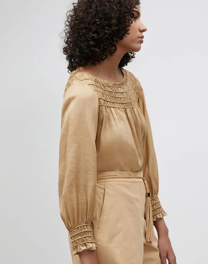 Women Lafayette 148 New York Blouses and Shirts PlusSize Paley Blouse In Gemma Cloth Honeynut