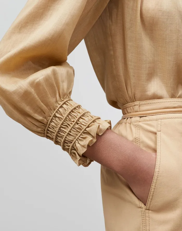 Women Lafayette 148 New York Blouses and Shirts PlusSize Paley Blouse In Gemma Cloth Honeynut