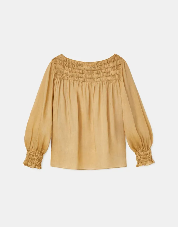 Women Lafayette 148 New York Blouses and Shirts PlusSize Paley Blouse In Gemma Cloth Honeynut