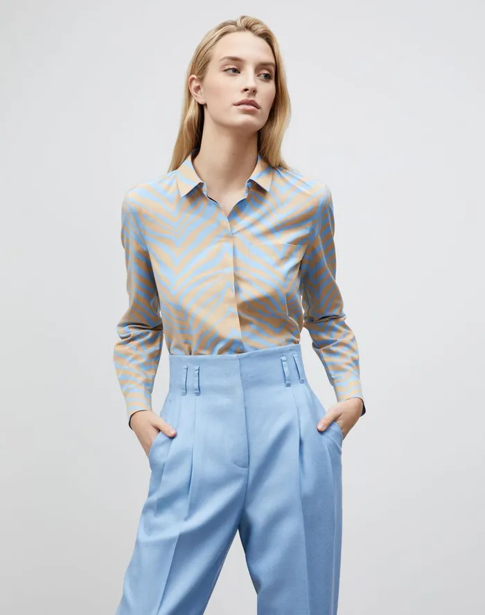 Women Lafayette 148 New York Blouses and Shirts PlusSize Ruxton Blouse In Zevron Print Habotai Fresh Blue Multi Women Lafayette 148 New York Blouses and Shirts PlusSize Ruxton Blouse In Zevron Print Habotai Fresh Blue Multi