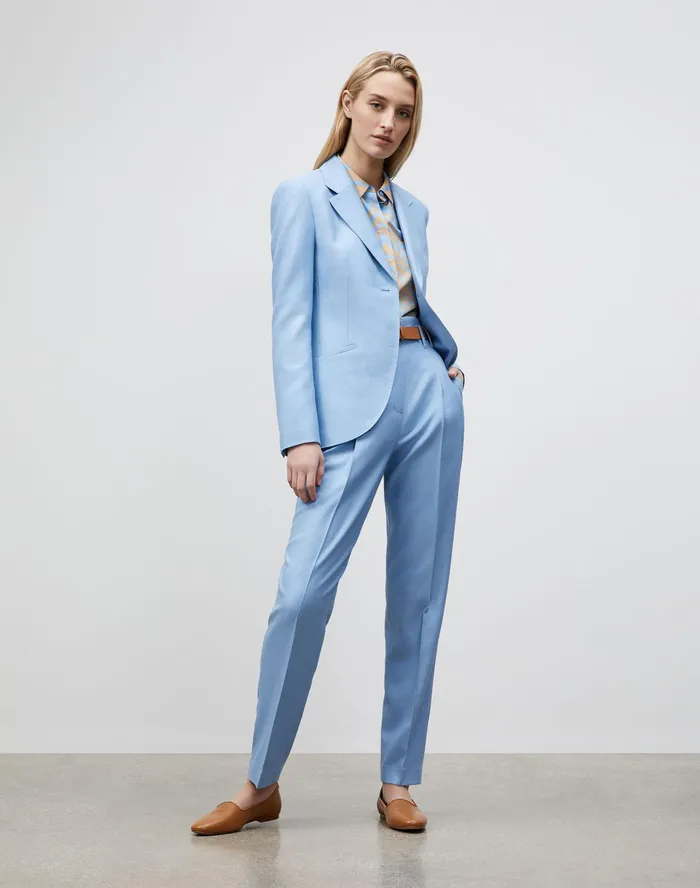 Women Lafayette 148 New York Blouses and Shirts PlusSize Ruxton Blouse In Zevron Print Habotai Fresh Blue Multi