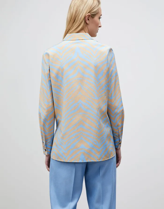 Women Lafayette 148 New York Blouses and Shirts PlusSize Ruxton Blouse In Zevron Print Habotai Fresh Blue Multi