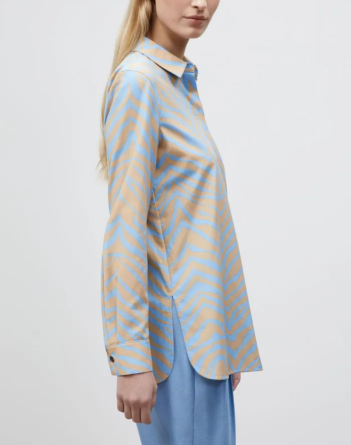 Women Lafayette 148 New York Blouses and Shirts PlusSize Ruxton Blouse In Zevron Print Habotai Fresh Blue Multi