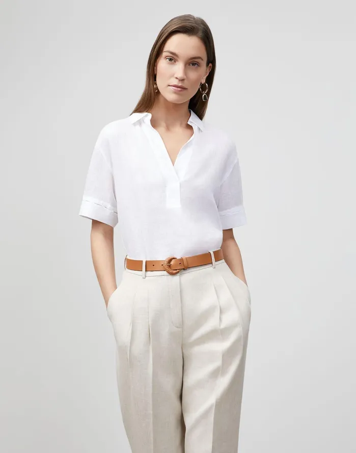 Women Lafayette 148 New York Blouses and Shirts Sublime Linen Jessica Blouse White1 Women Lafayette 148 New York Blouses and Shirts Sublime Linen Jessica Blouse White1