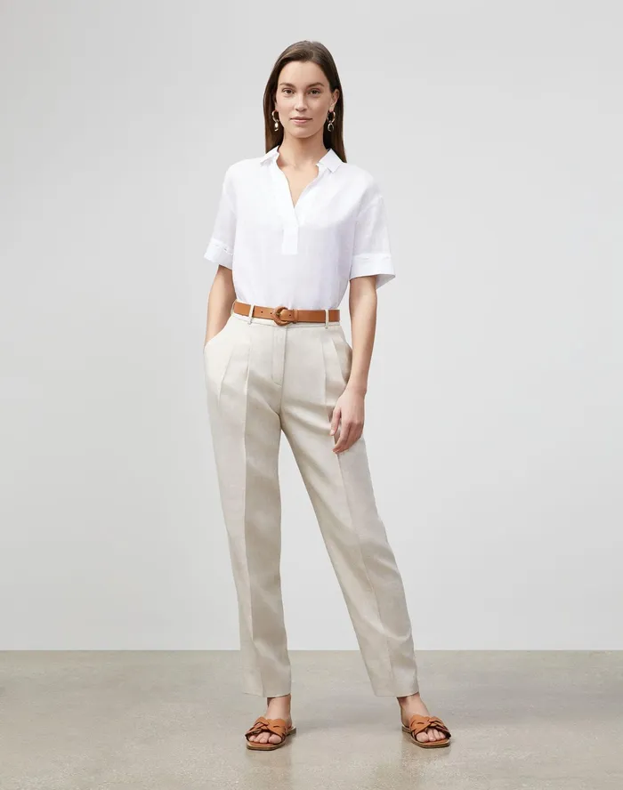 Women Lafayette 148 New York Blouses and Shirts Sublime Linen Jessica Blouse White1