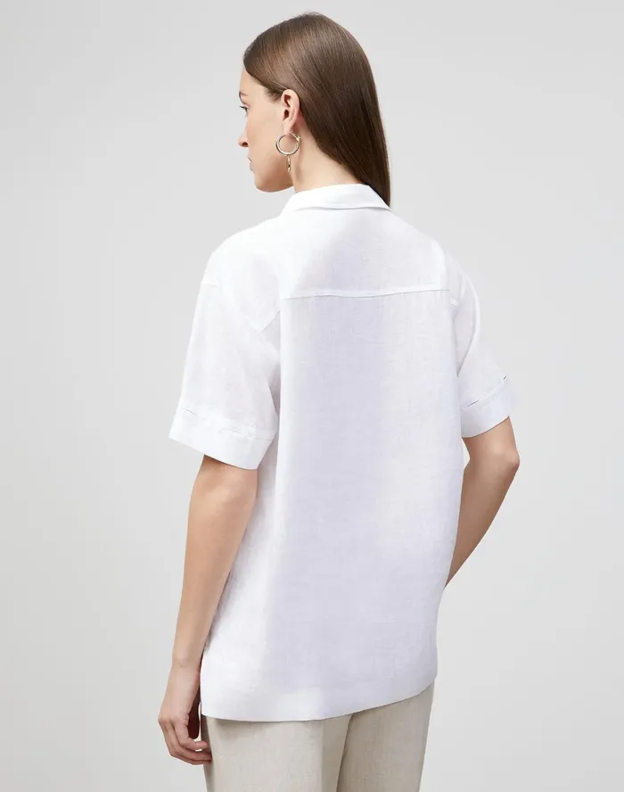 Women Lafayette 148 New York Blouses and Shirts Sublime Linen Jessica Blouse White1