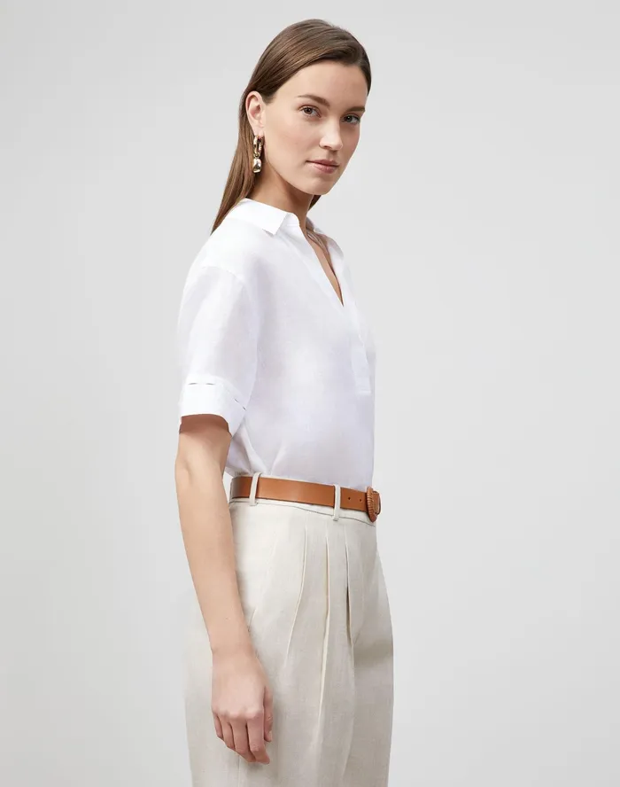 Women Lafayette 148 New York Blouses and Shirts Sublime Linen Jessica Blouse White1