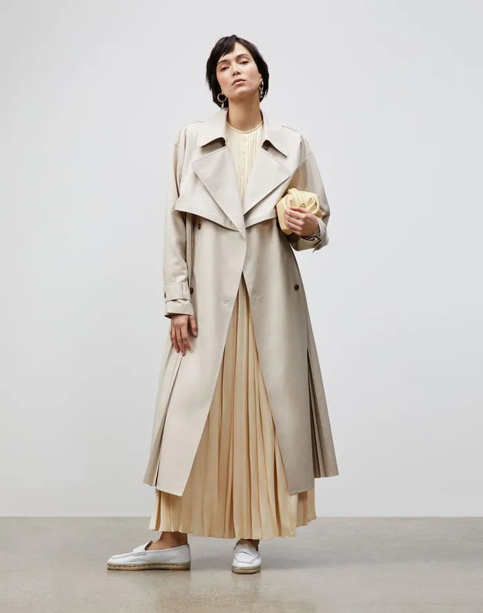 Women Lafayette 148 New York Coats Blake Trench Coat In Sculpted Pleating Cloth Ecru