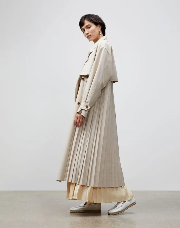 Women Lafayette 148 New York Coats Blake Trench Coat In Sculpted Pleating Cloth Ecru