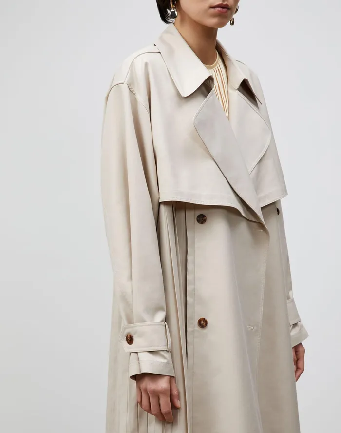 Women Lafayette 148 New York Coats Blake Trench Coat In Sculpted Pleating Cloth Ecru