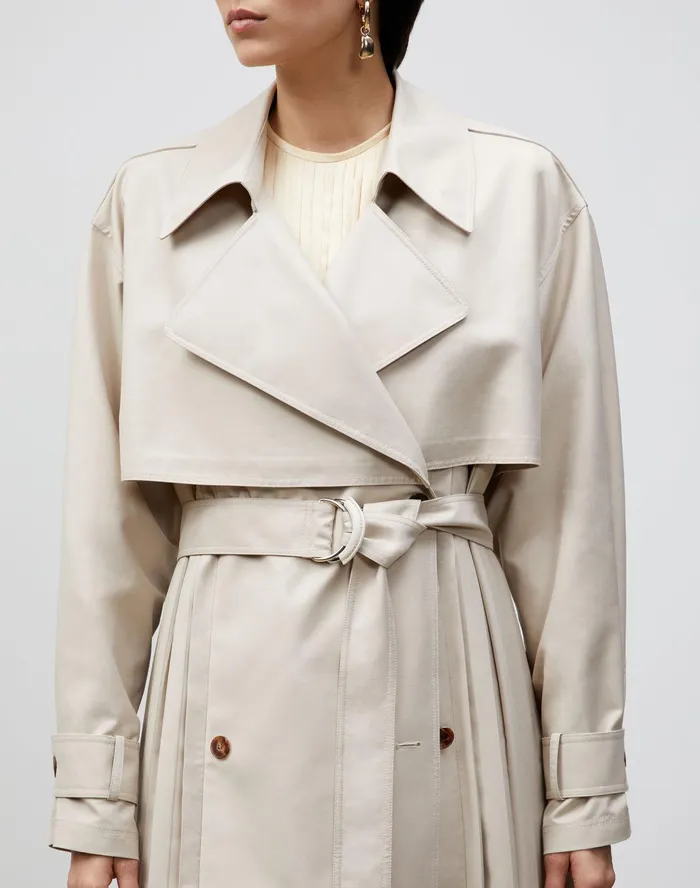 Women Lafayette 148 New York Coats Blake Trench Coat In Sculpted Pleating Cloth Ecru