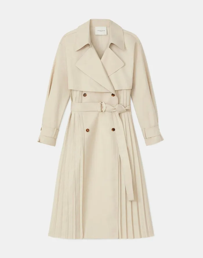 Women Lafayette 148 New York Coats Blake Trench Coat In Sculpted Pleating Cloth Ecru